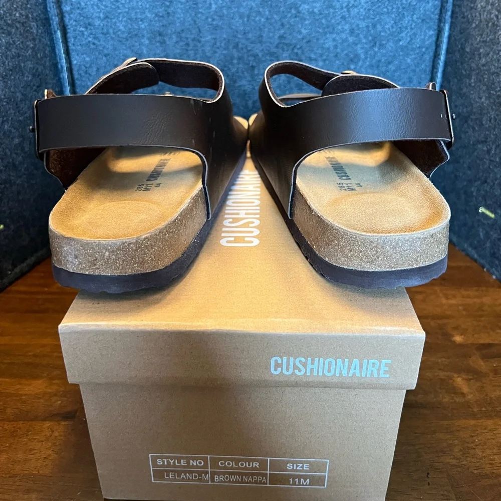Cushionaire Men's Size 11 Brown Nappa Leland Cork Sandals NIB Adjustable‎ Buckle
